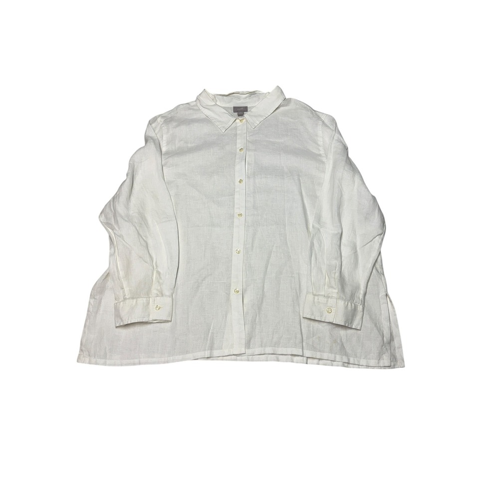 J. Jill White 100% Linen Button Down Shirt Womens XL Petite Long Sleeve